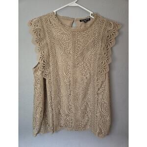 Cable And Gauge Women's Size 1X Sleeveless Lace Top Beige